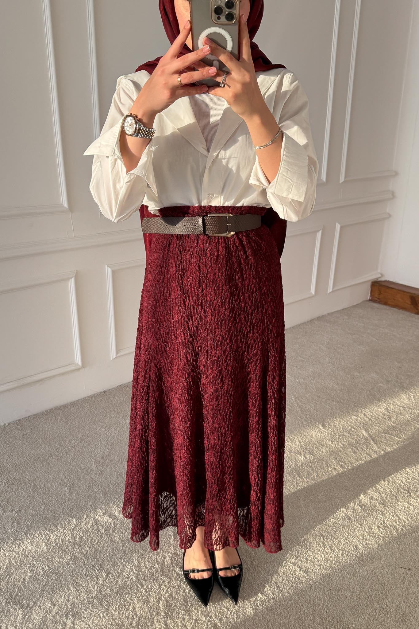 Dantel Etek Bordo