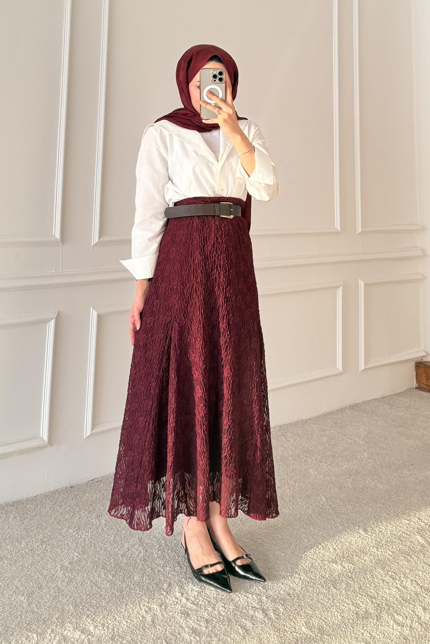 Dantel Etek Bordo