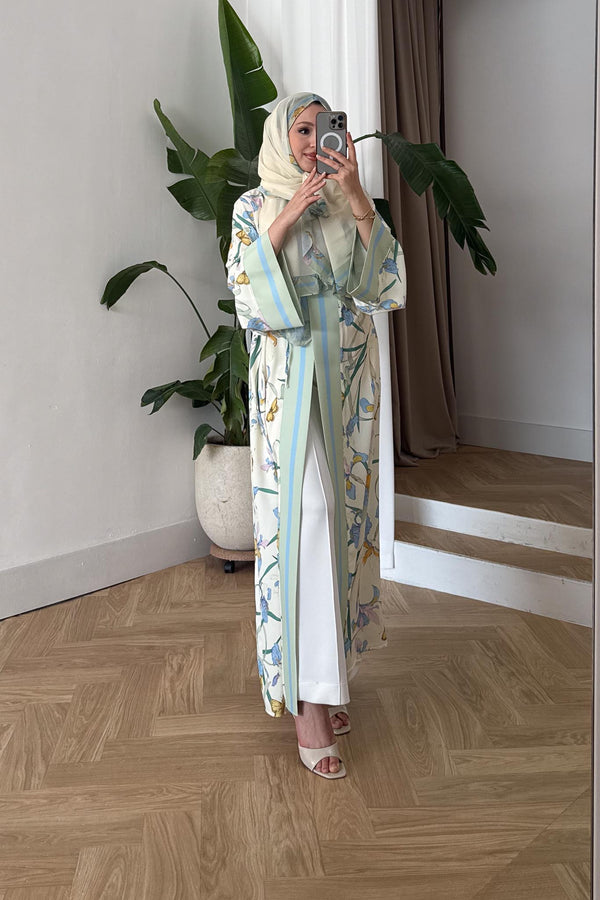 Desenli Abaya Mint