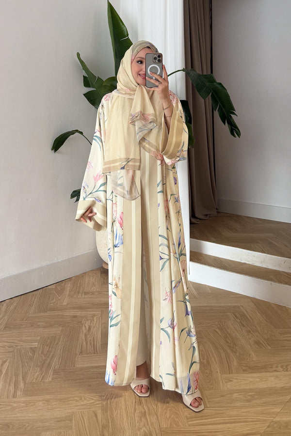 Desenli Abaya Sarı