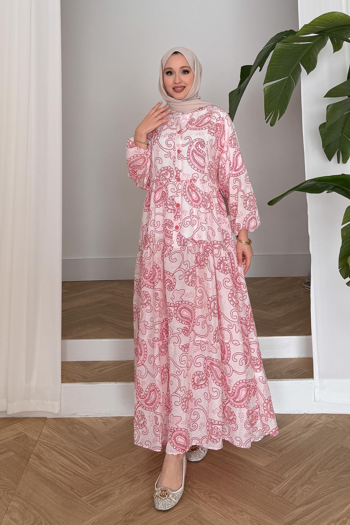 Kristal Desenli Elbise Pembe