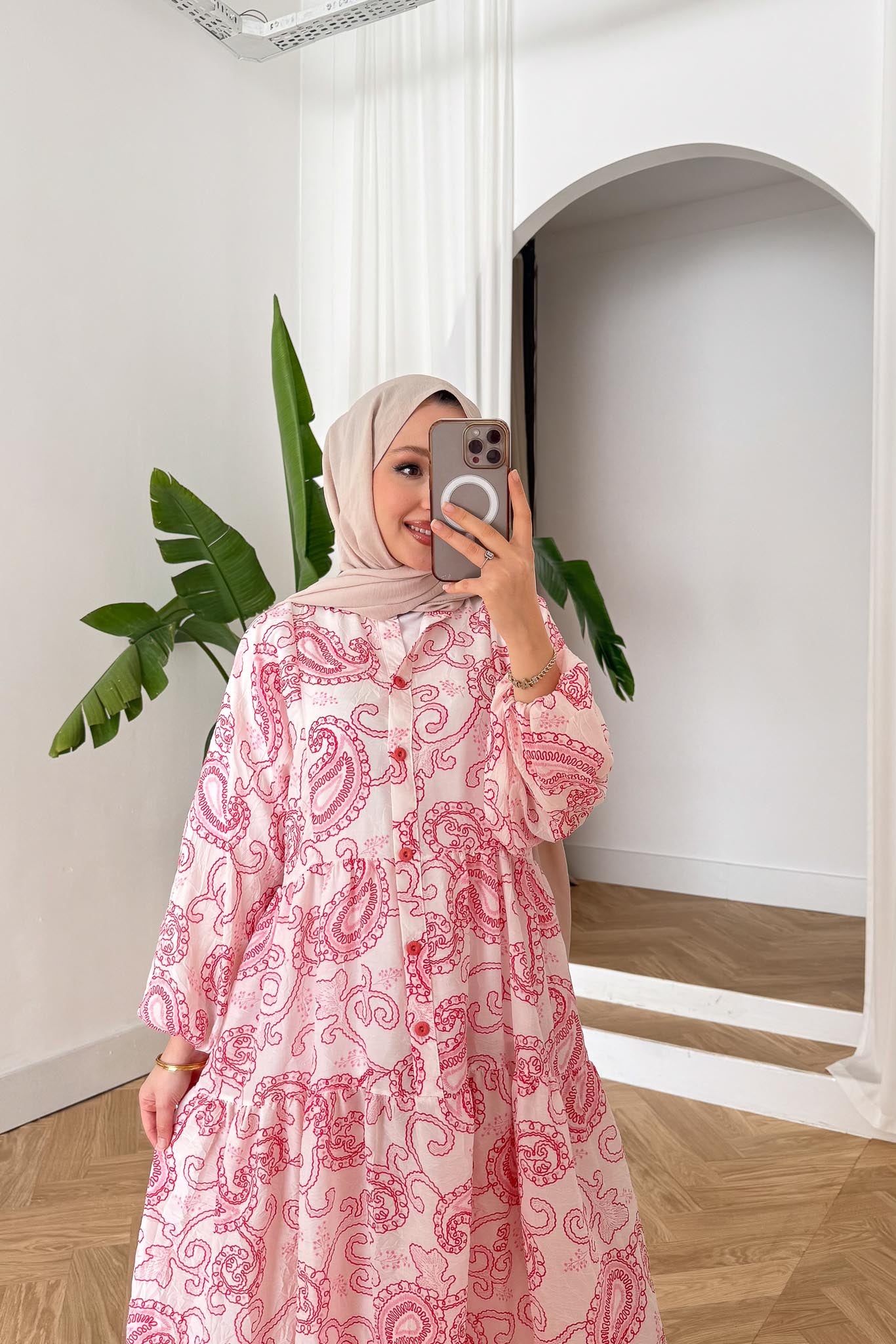 Kristal Desenli Elbise Pembe