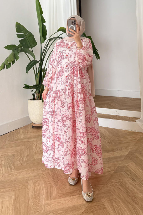 Kristal Desenli Elbise Pembe