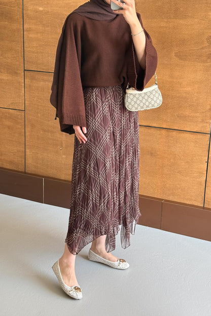 Mateo Desenli Etek Takım Kahverengi