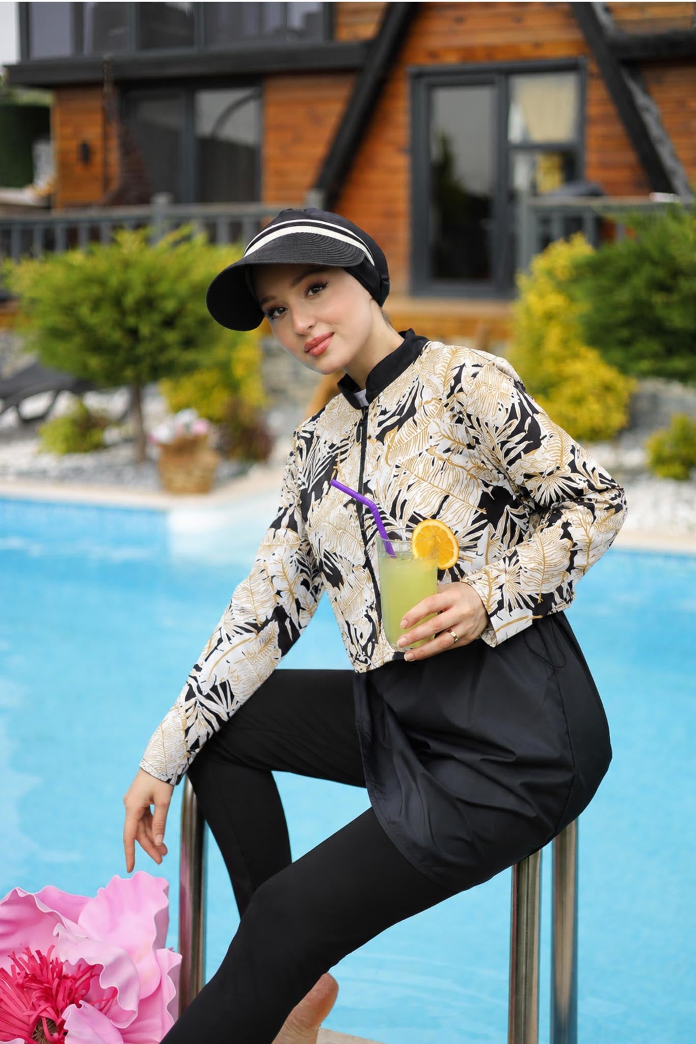 Ruffle Collar Modest Swimsuit