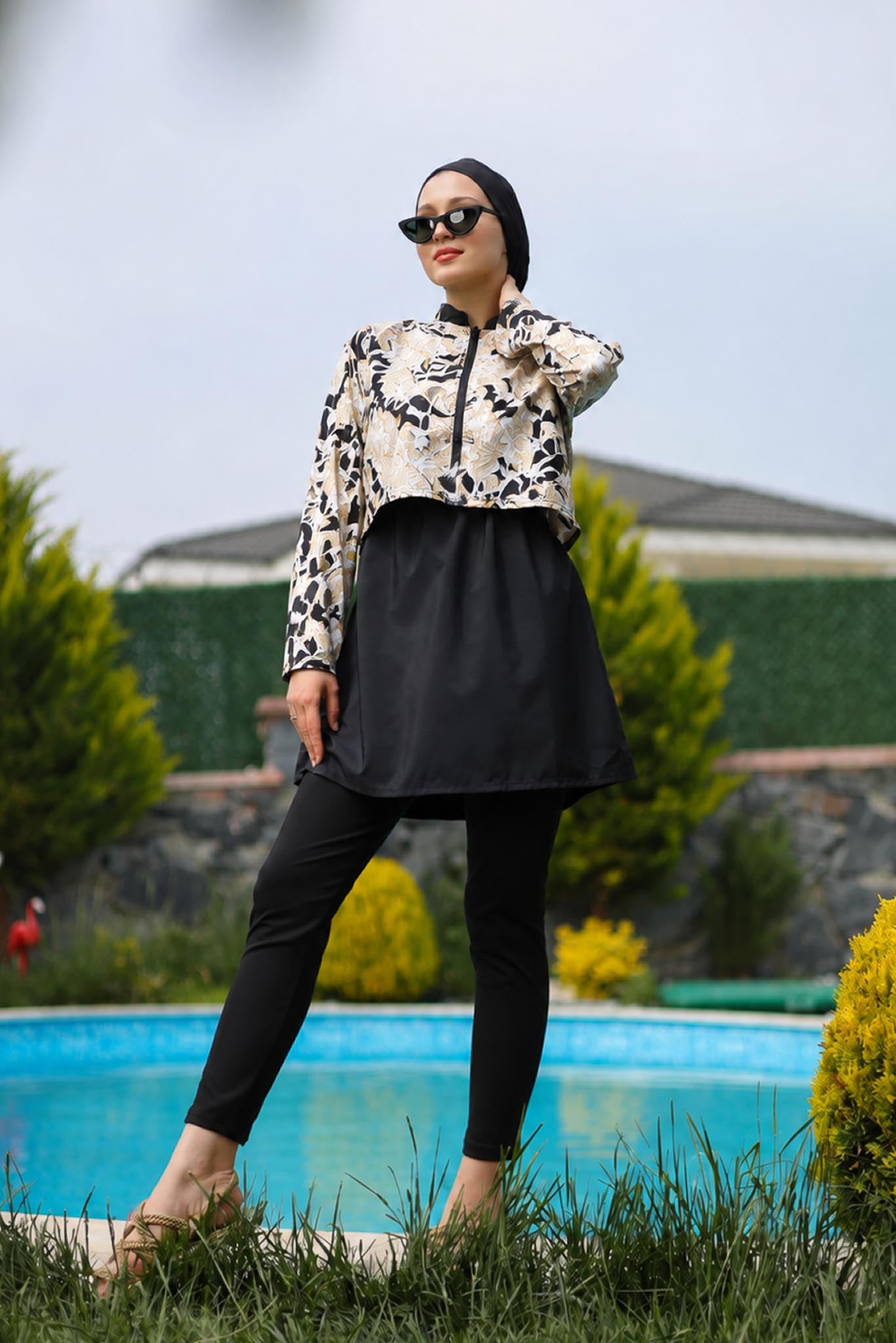 Ruffle Collar Modest Swimsuit