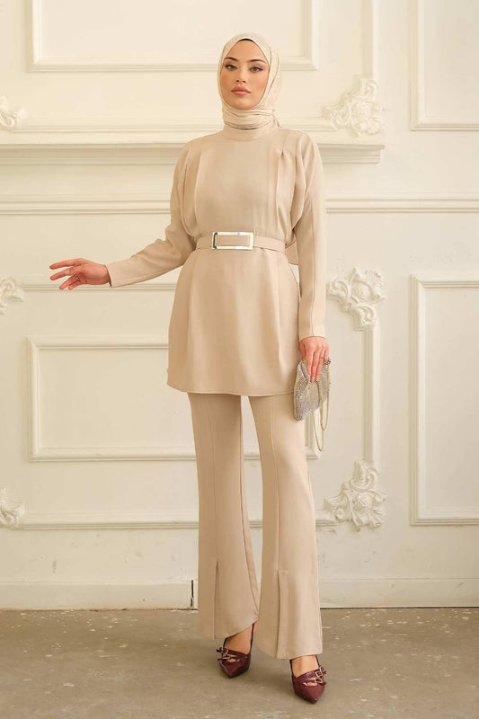 Dona Premium Belted Set Beige