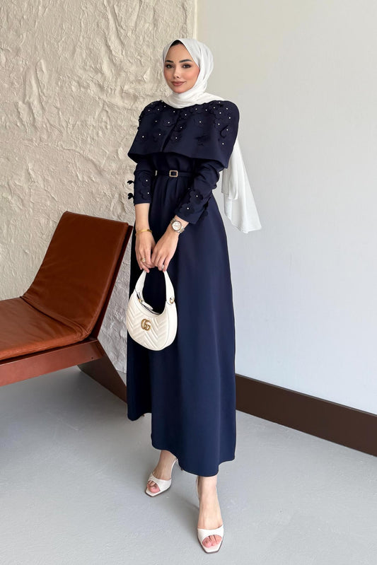 Doqu Pelerin Elbise Lacivert