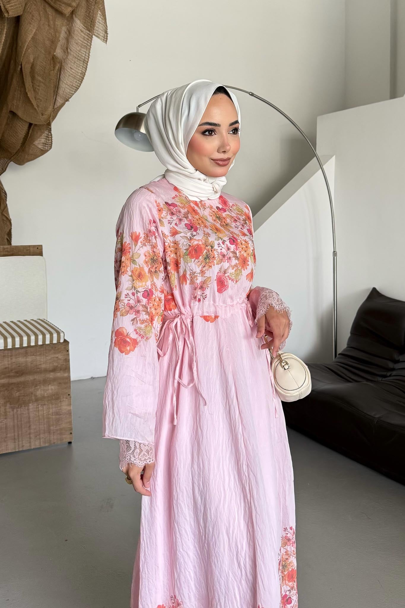 Elara Desenli Dantel Elbise Pembe