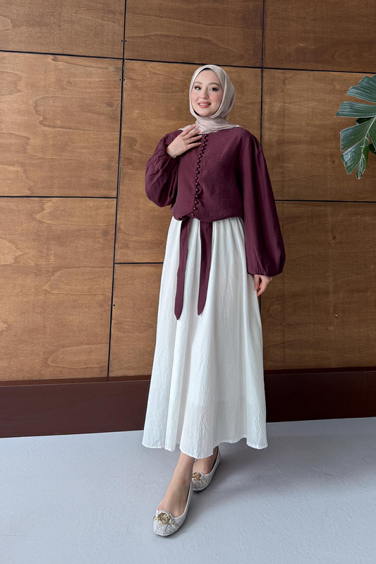 Düğmeli Bluz Mürdüm