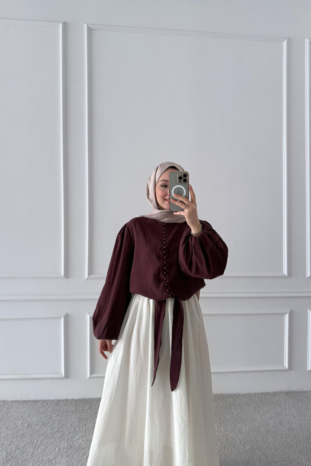 Düğmeli Bluz Mürdüm