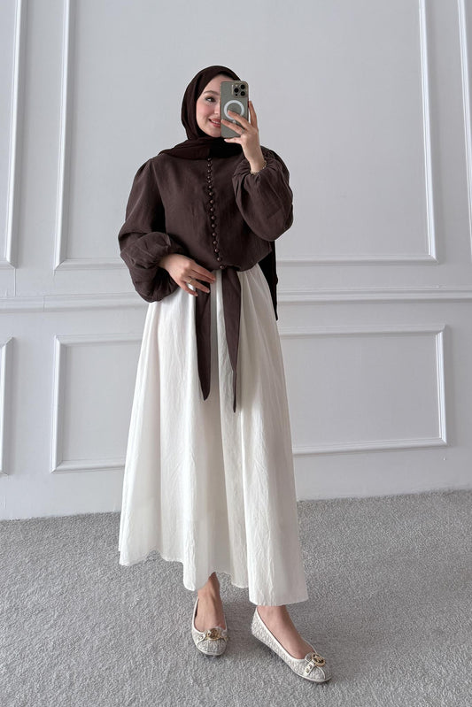 Düğmeli Bluz Kahverengi