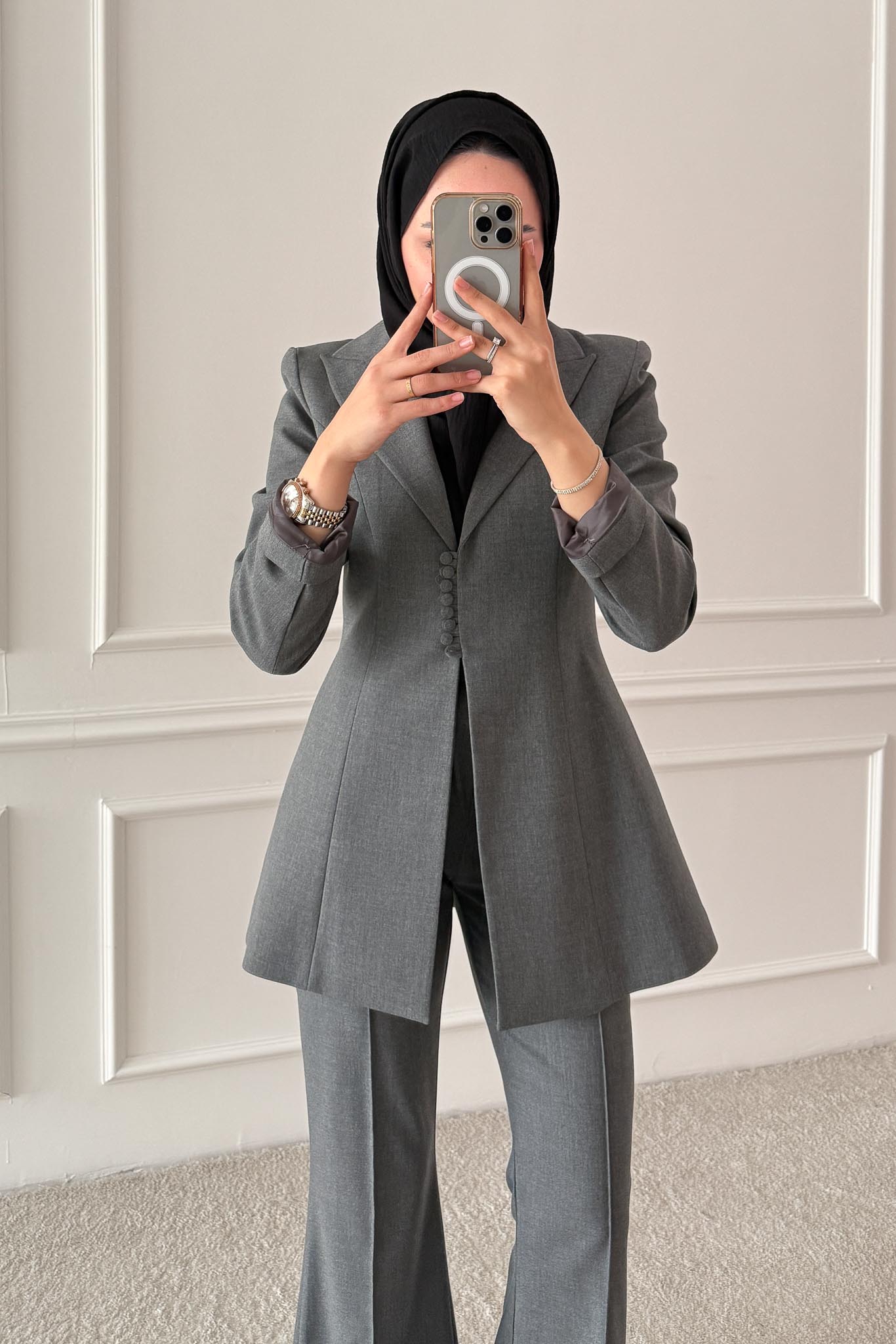 Woven Tweed Skirt Suit Navy Blue