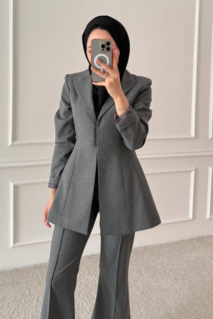 Woven Tweed Skirt Suit Navy Blue