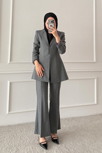 Woven Tweed Skirt Suit Navy Blue