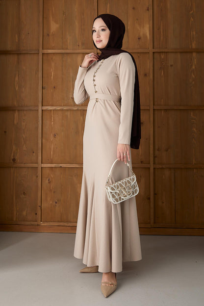 Seyran Pleated Dress Beige