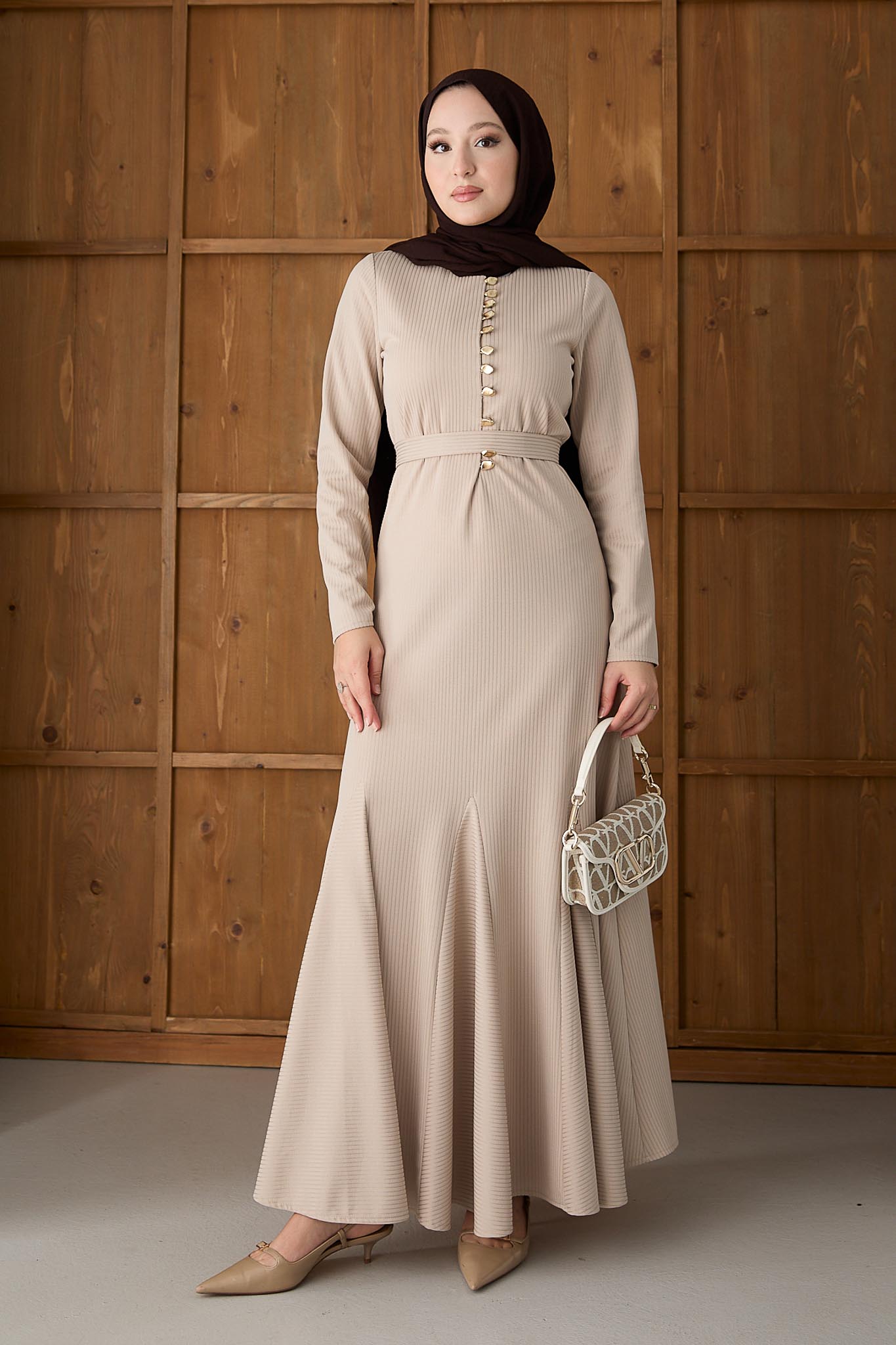 Seyran Pleated Dress Beige