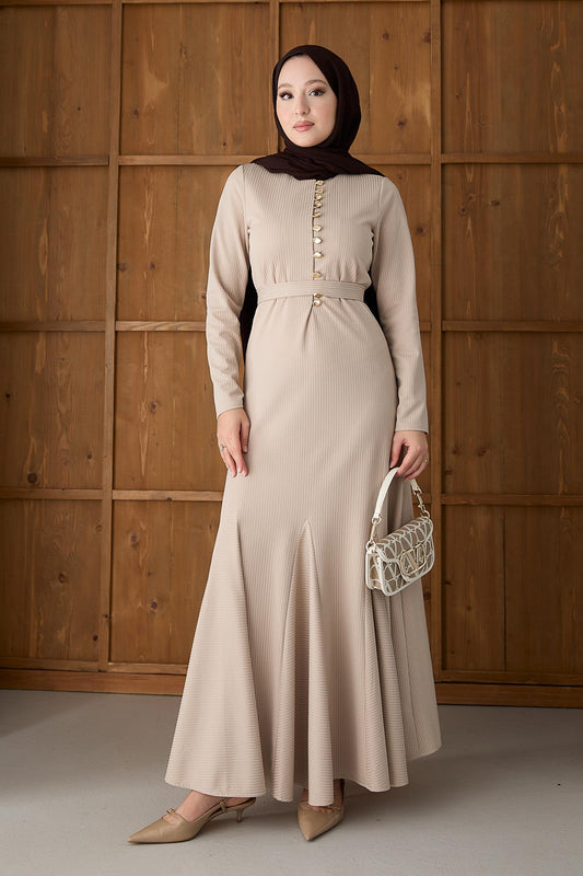 Seyran Pleated Dress Beige