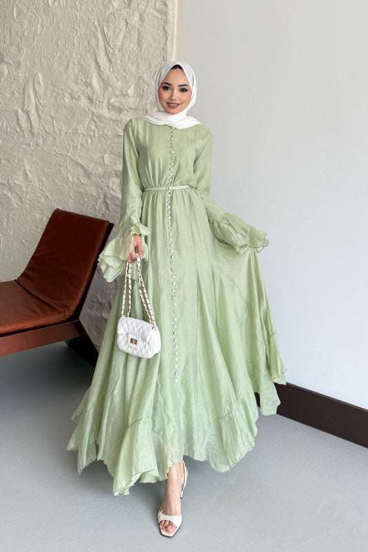 Volan Detaylı Elbise Çağla