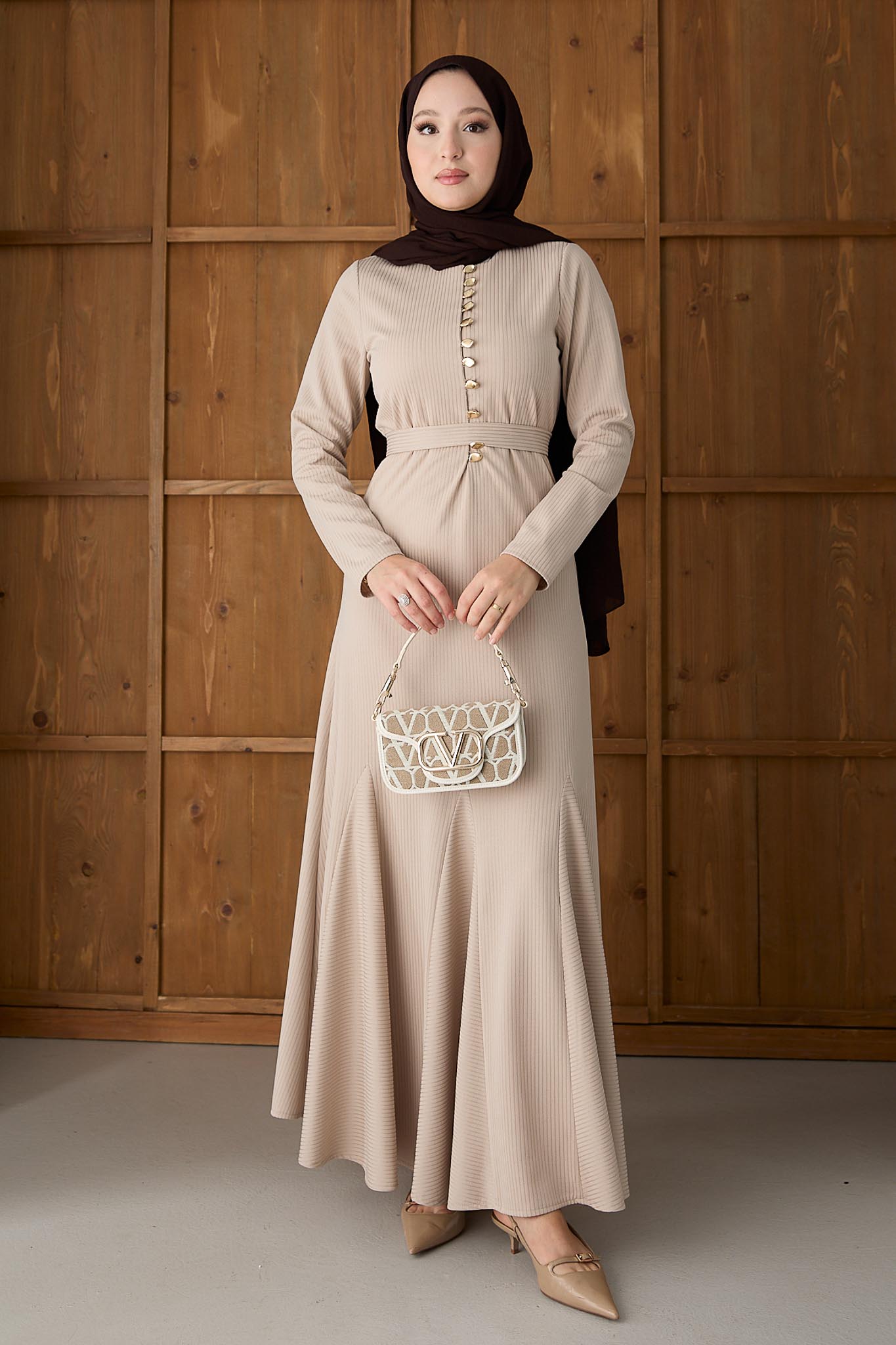 Seyran Pleated Dress Beige