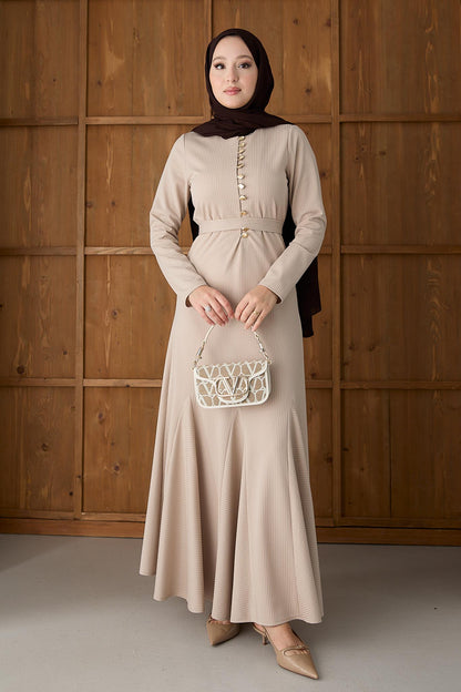 Seyran Pleated Dress Beige
