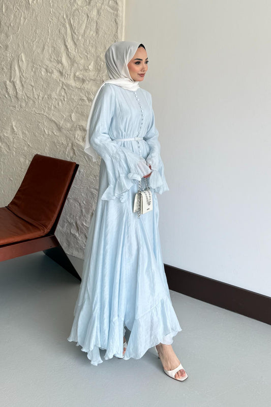 Volan Detaylı Elbise Mavi