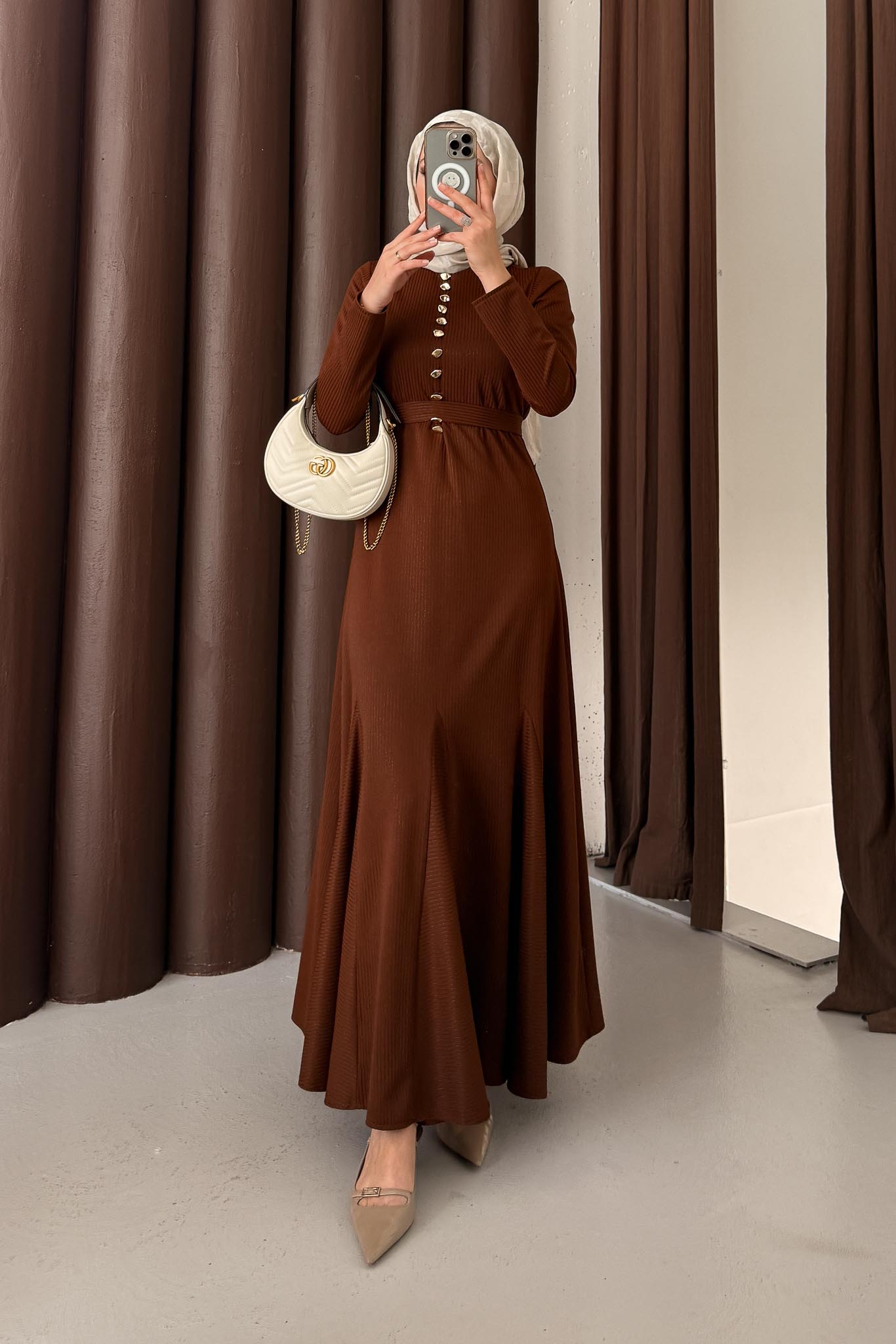 Seyran Pleated Dress Beige