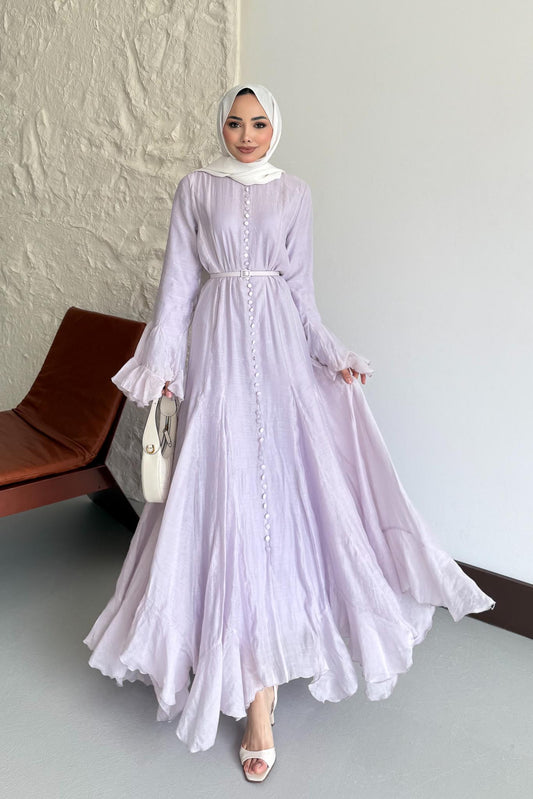 Volan Detaylı Elbise Lila
