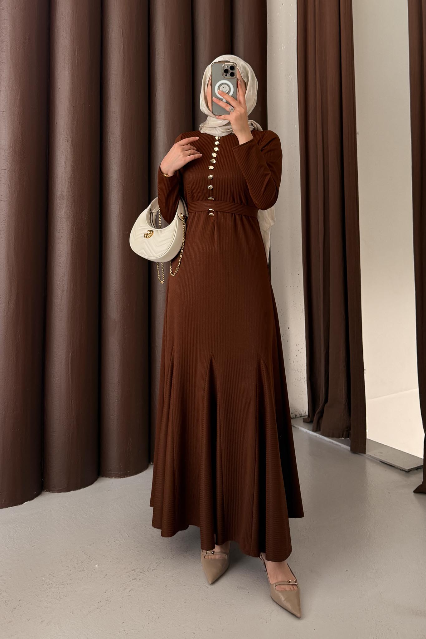 Seyran Pleated Dress Beige