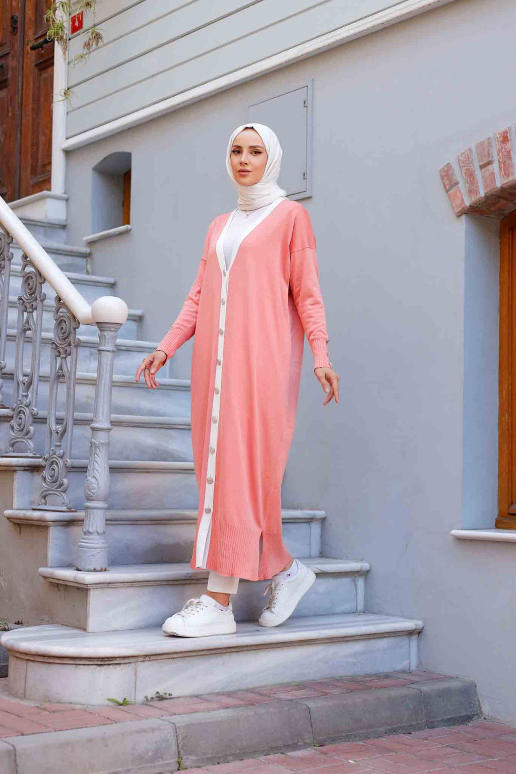 Düğmeli Merserize Hırka Pembe