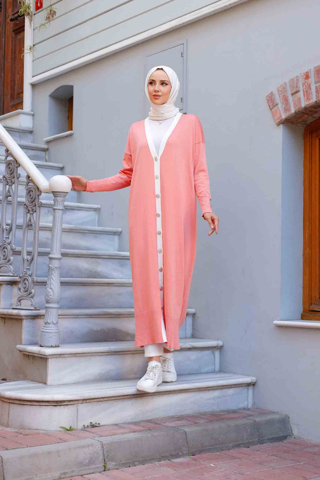 Düğmeli Merserize Hırka Pembe