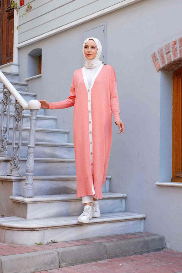 Düğmeli Merserize Hırka Pembe