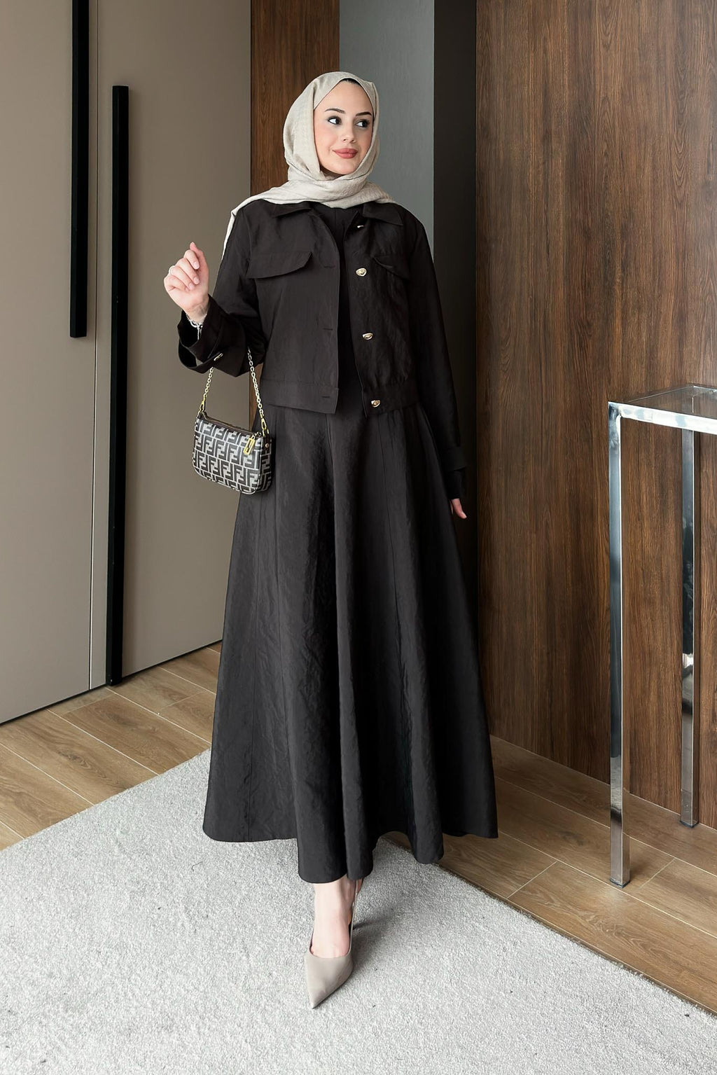 Woven Tweed Skirt Suit Navy Blue