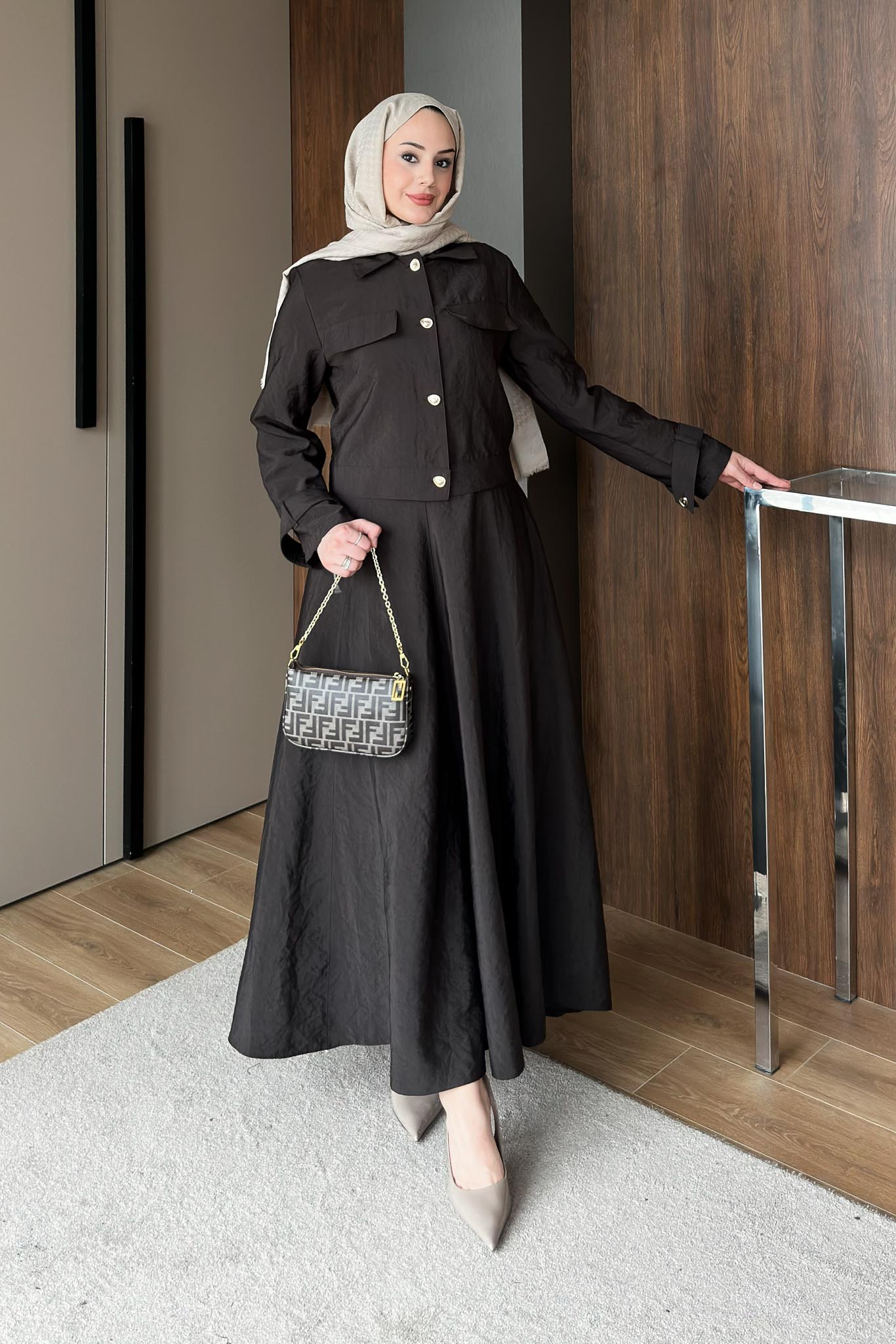 Woven Tweed Skirt Suit Navy Blue