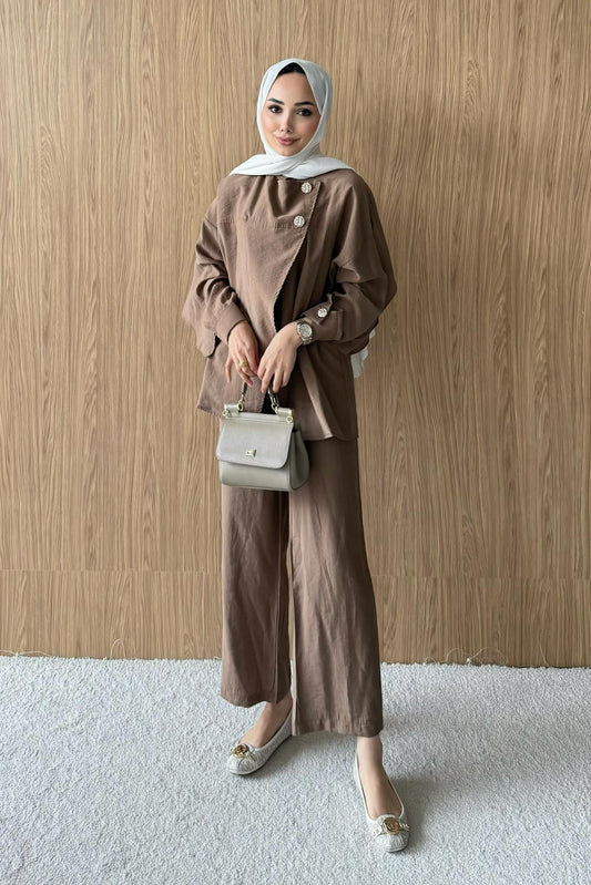 Çift Düğmeli Takım Kahverengi