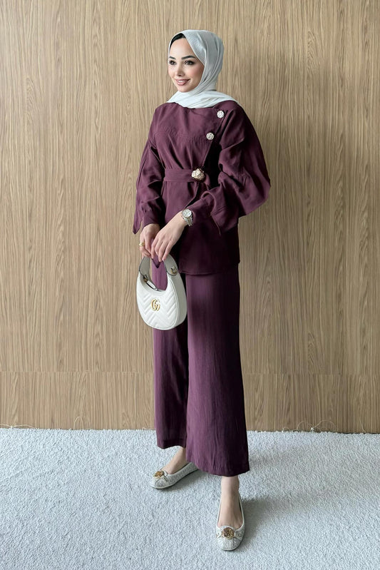 Çift Düğmeli Takım Mürdüm