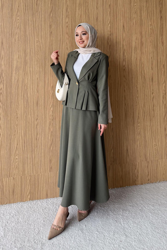 Petit Tek Düğmeli Takım Su Yeşili