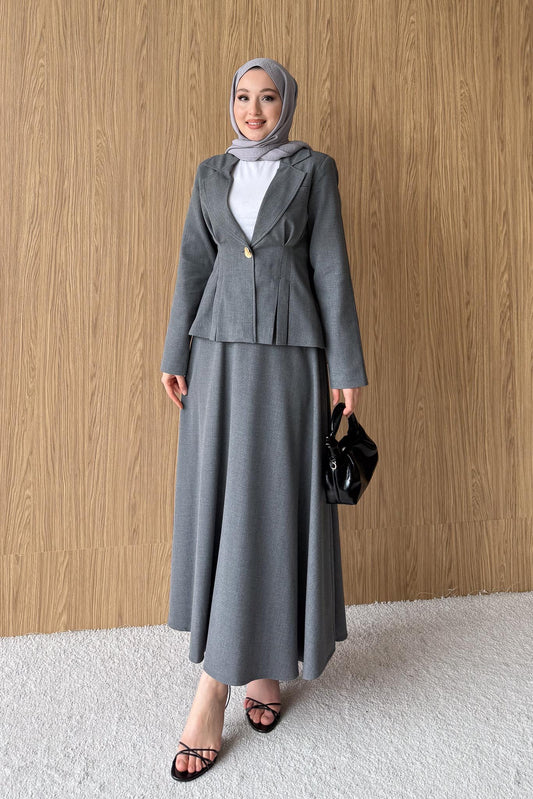 Petit Tek Düğmeli Takım Füme