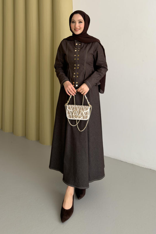 Çıtçıtlı Kot Takım Kahverengi