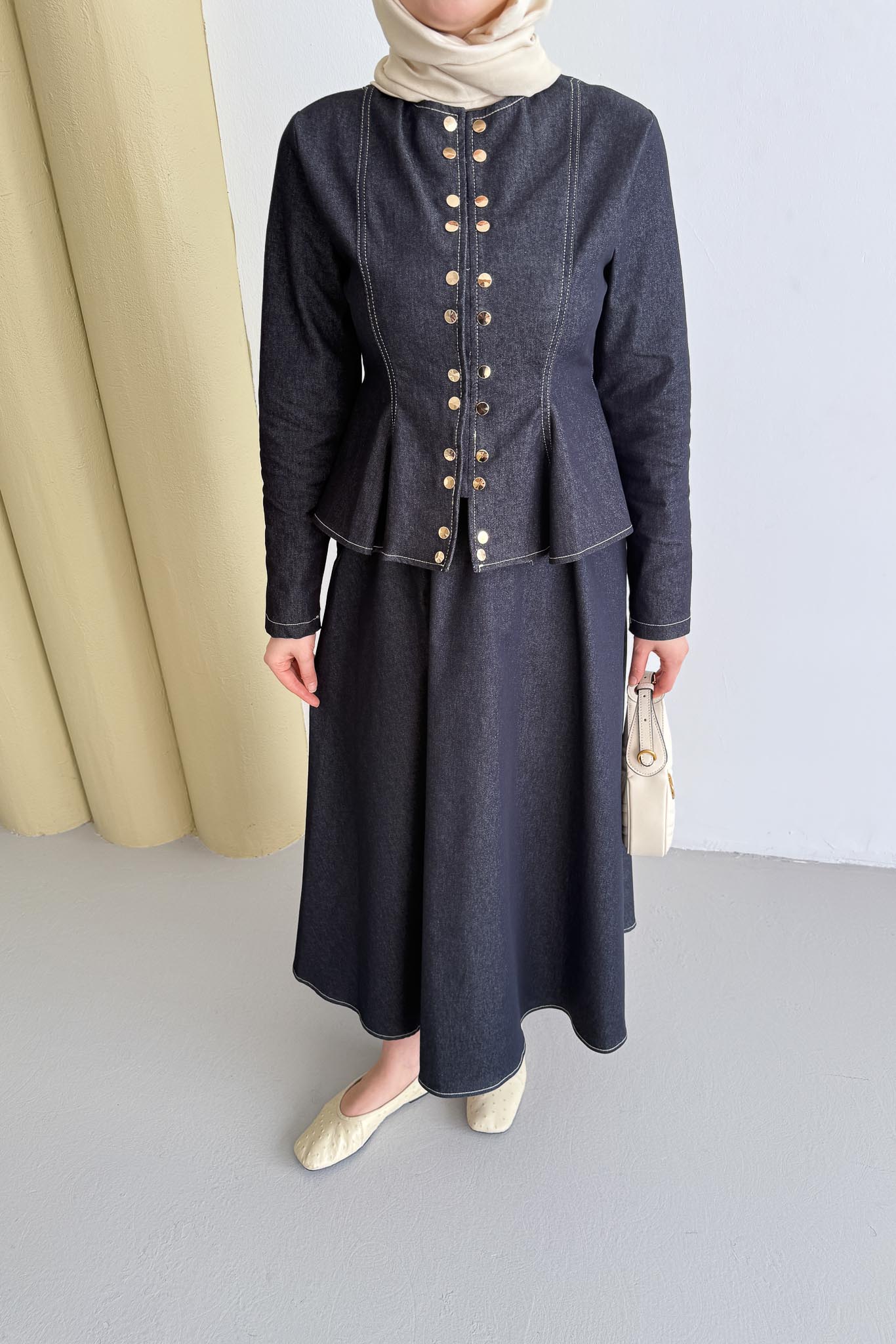 Çıtçıtlı Kot Takım Lacivert