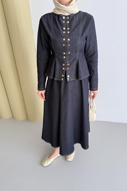 Çıtçıtlı Kot Takım Lacivert