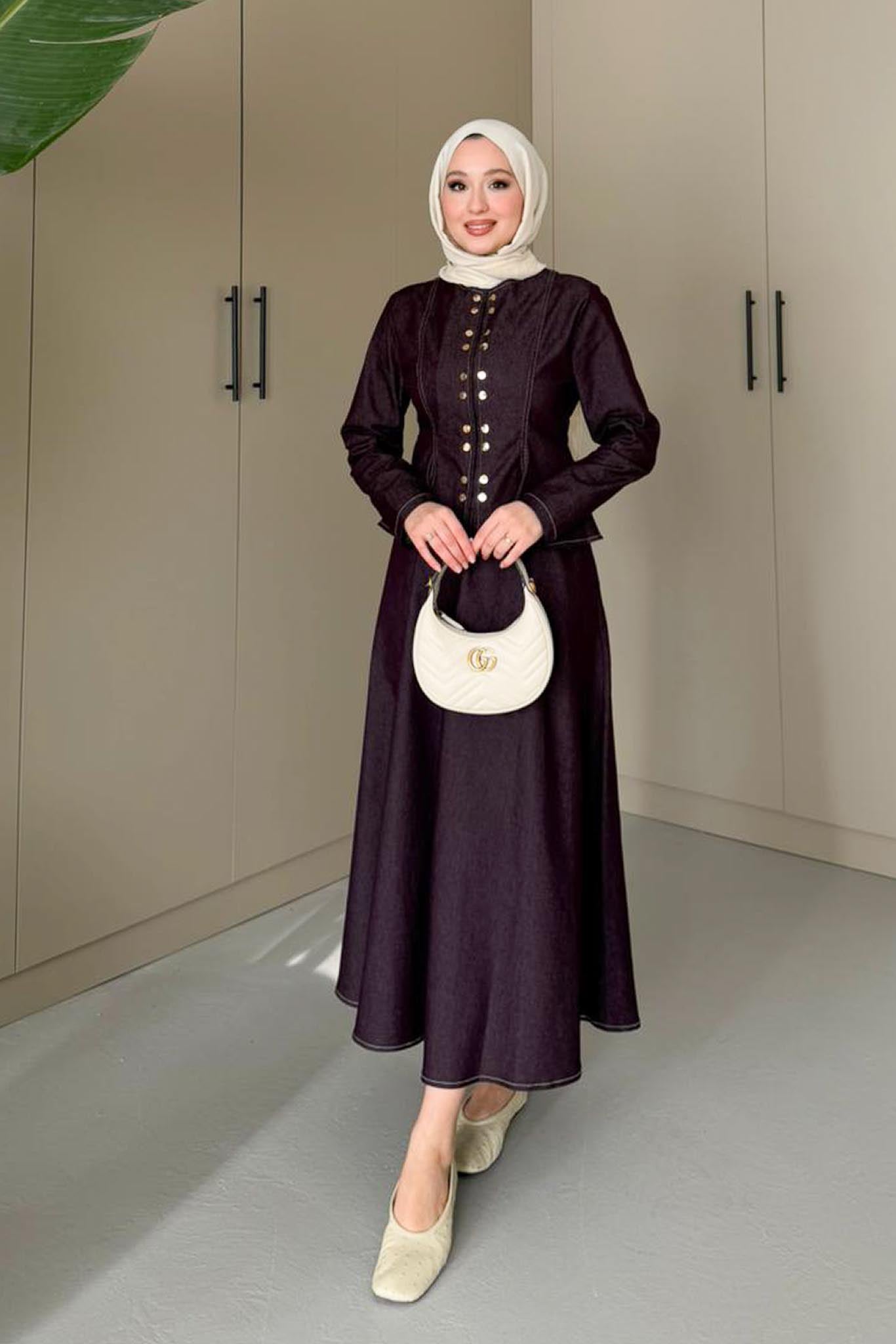 Çıtçıtlı Kot Takım Mürdüm