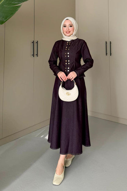 Çıtçıtlı Kot Takım Mürdüm