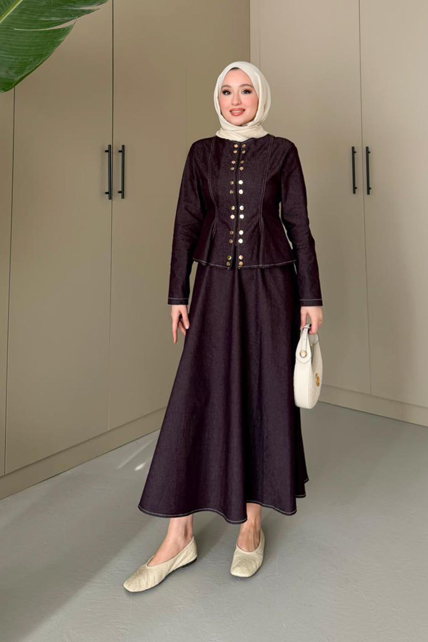 Çıtçıtlı Kot Takım Mürdüm