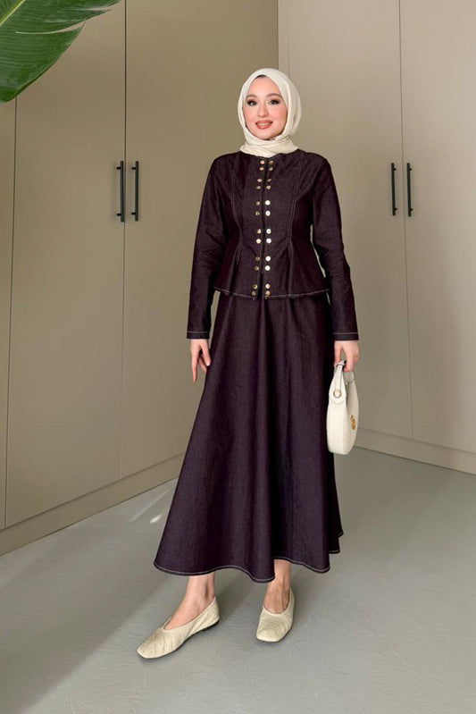 Çıtçıtlı Kot Takım Mürdüm