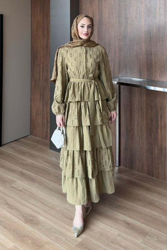 Xside Güpürlü Elbise Yağ Yeşili