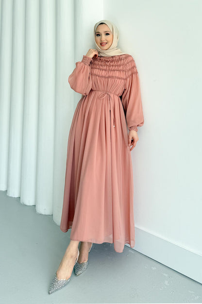 Seyran Pleated Dress Beige
