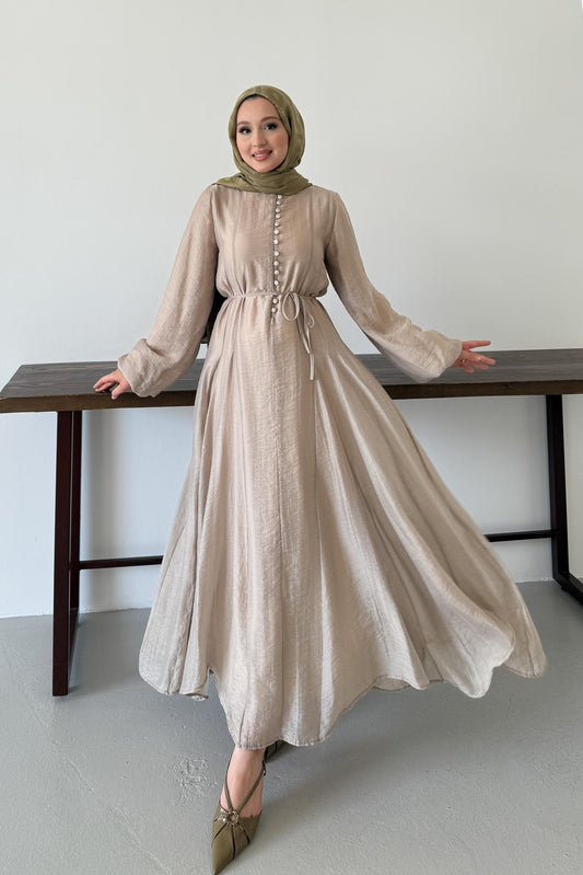 Seyran Pleated Dress Beige