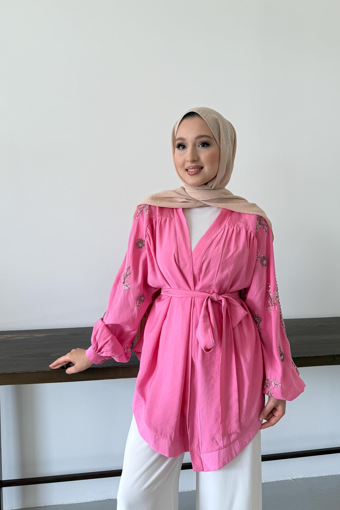 Taşlı Toledo Kimono Pembe