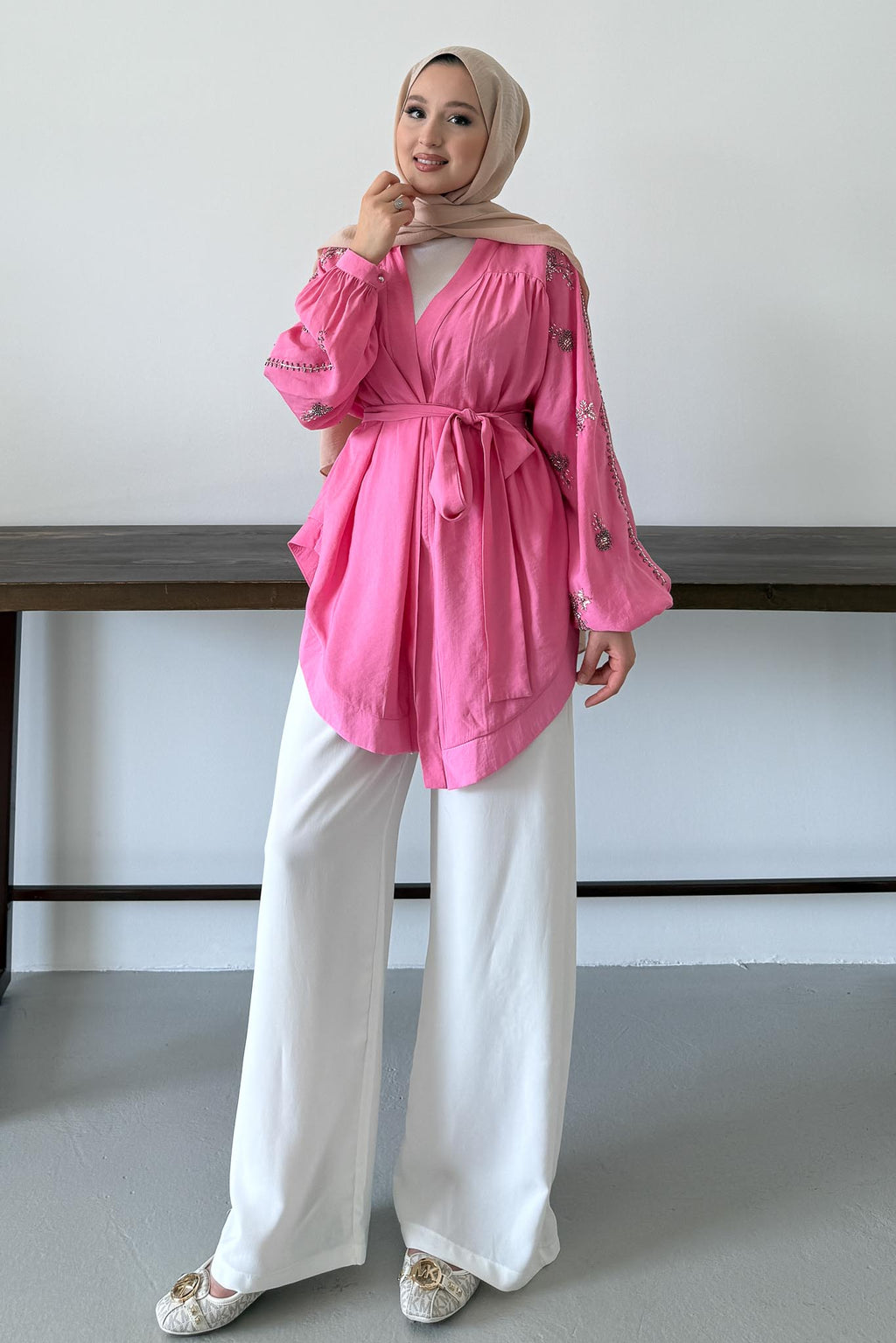 Taşlı Toledo Kimono Pembe
